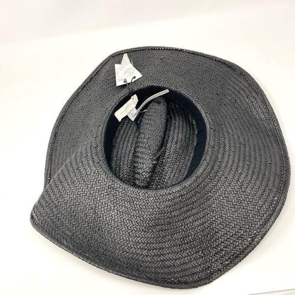 NEW Treasure & Bond Black Lace Print Straw Large Floppy Beach Boho Summer Hat - Picture 3 of 5